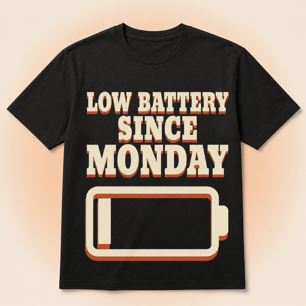 Low Battery Since Monday T-Shirt full front premium product mockup
